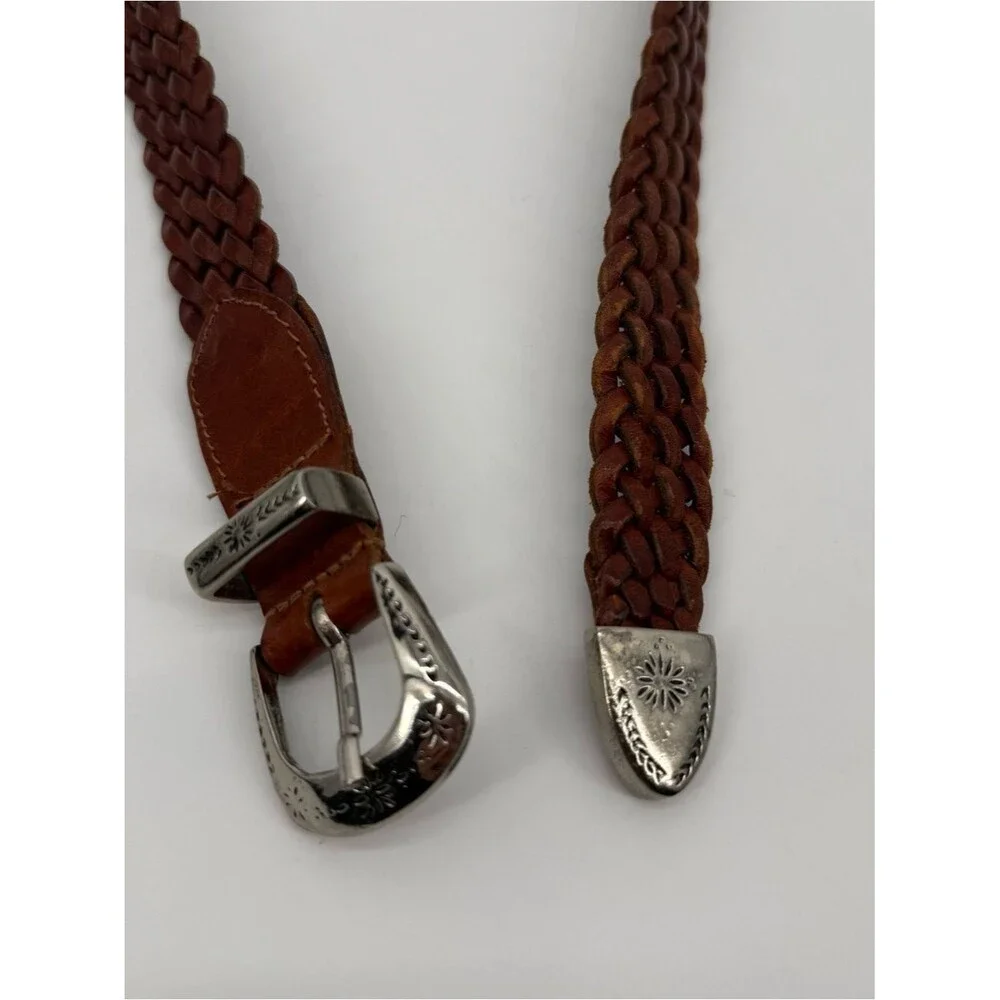 Omega Brown Braided Leather Belt Western Size Large Made in Turkey Classic